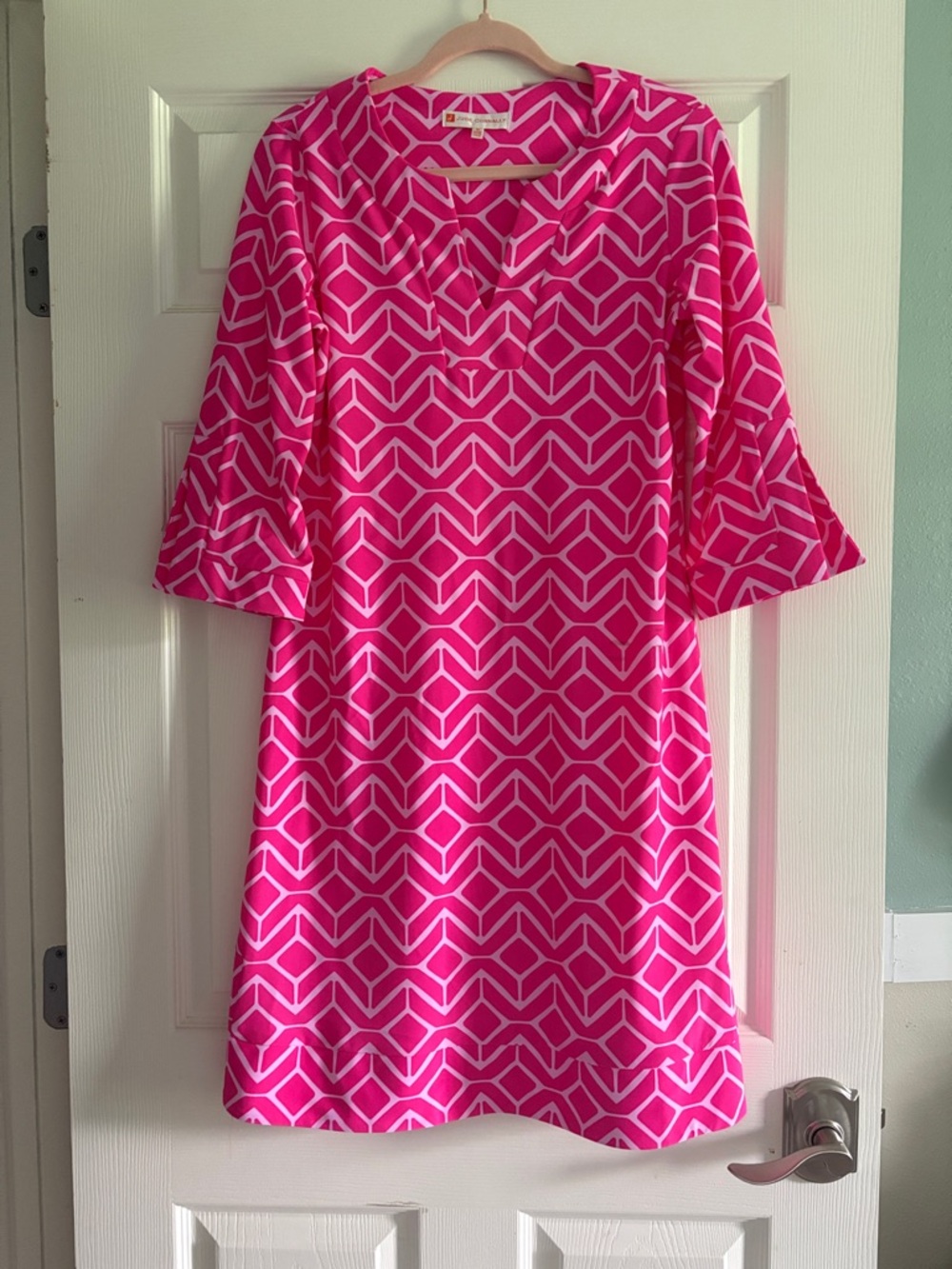 Jude Connally Bright Pink Geometric Shift Dress